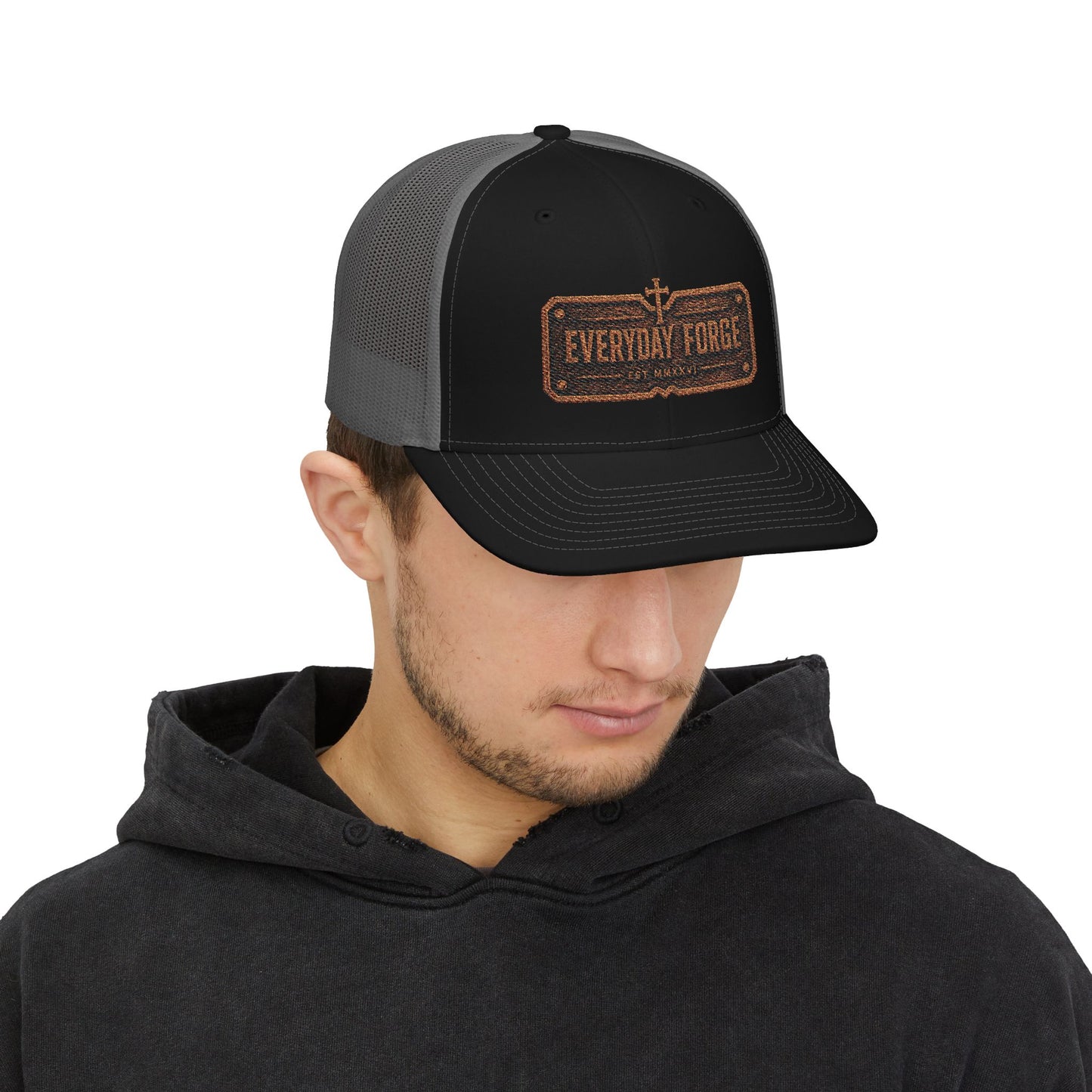 Everyday Forge Forged Logo Snapback Trucker Hat | Rugged Americana Mesh Cap | One Size