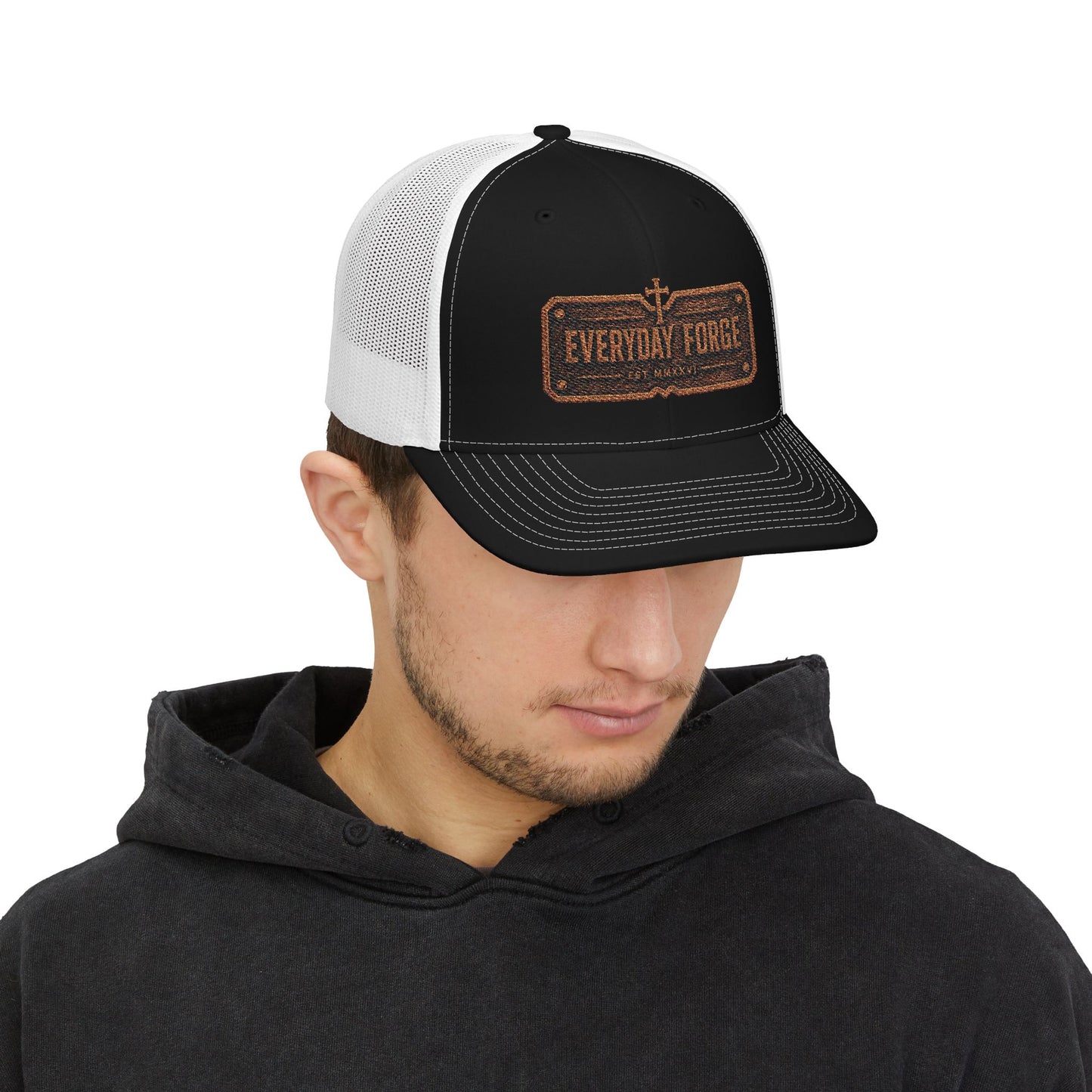 Everyday Forge Forged Logo Snapback Trucker Hat | Rugged Americana Mesh Cap | One Size