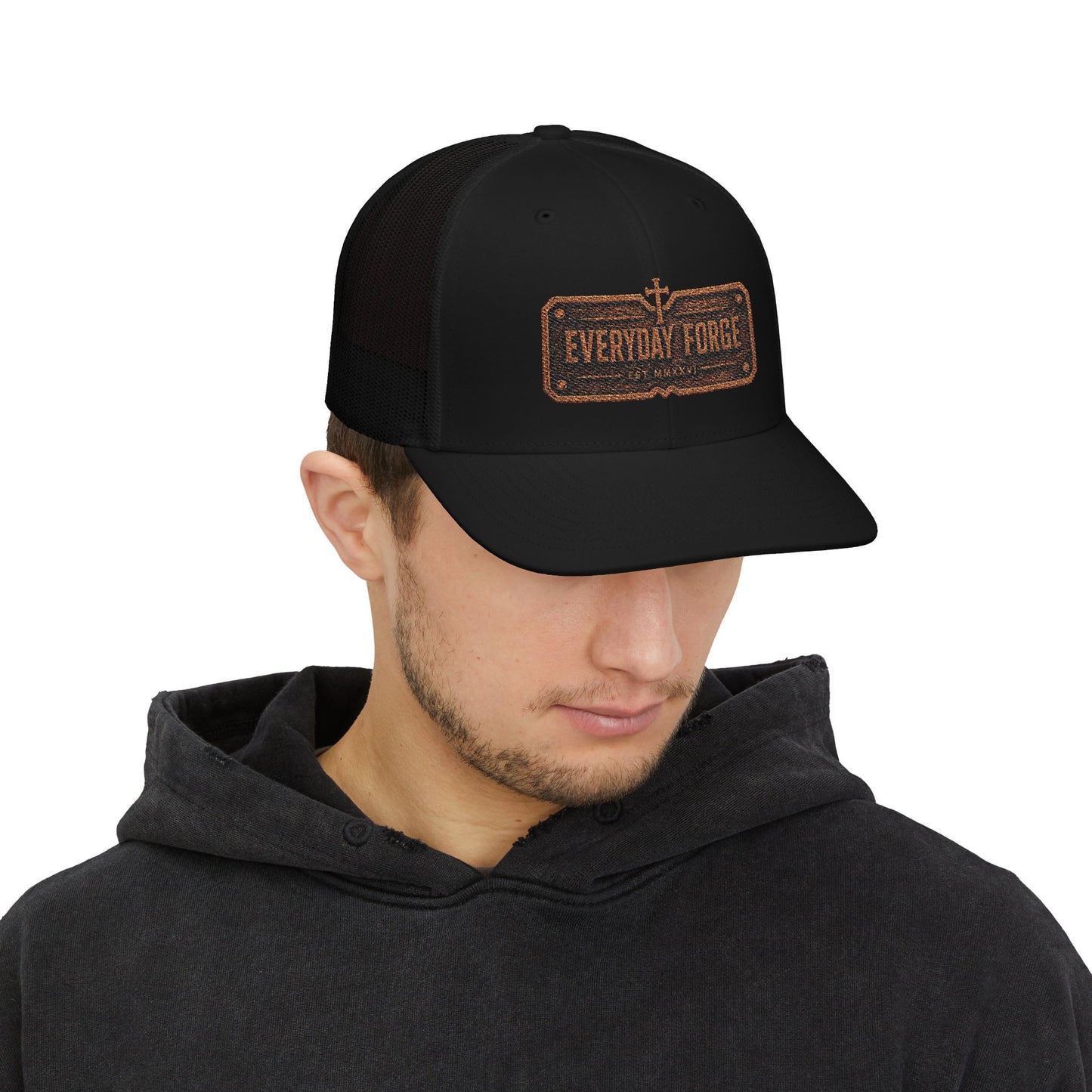 Everyday Forge Forged Logo Snapback Trucker Hat | Rugged Americana Mesh Cap | One Size